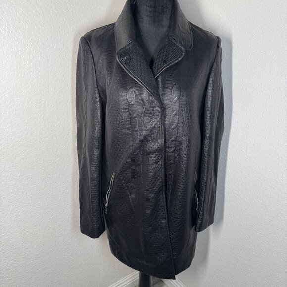 Guess Womens Black Textured Faux Leather Coat Size‎ M - Picture 2 of 10